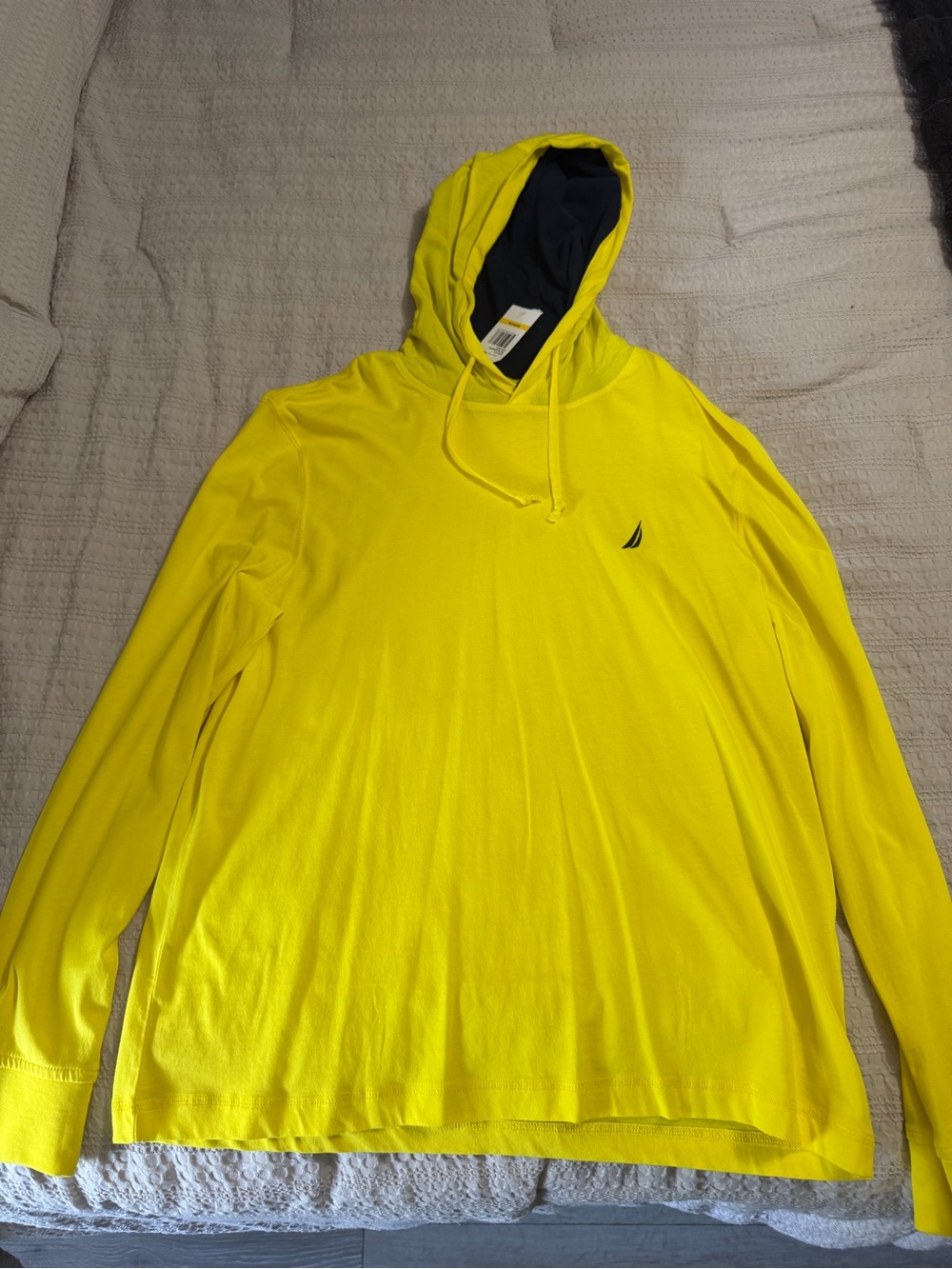 Nautica Bright Yellow Hooded Long Sleeve Shirt with Navy Lining